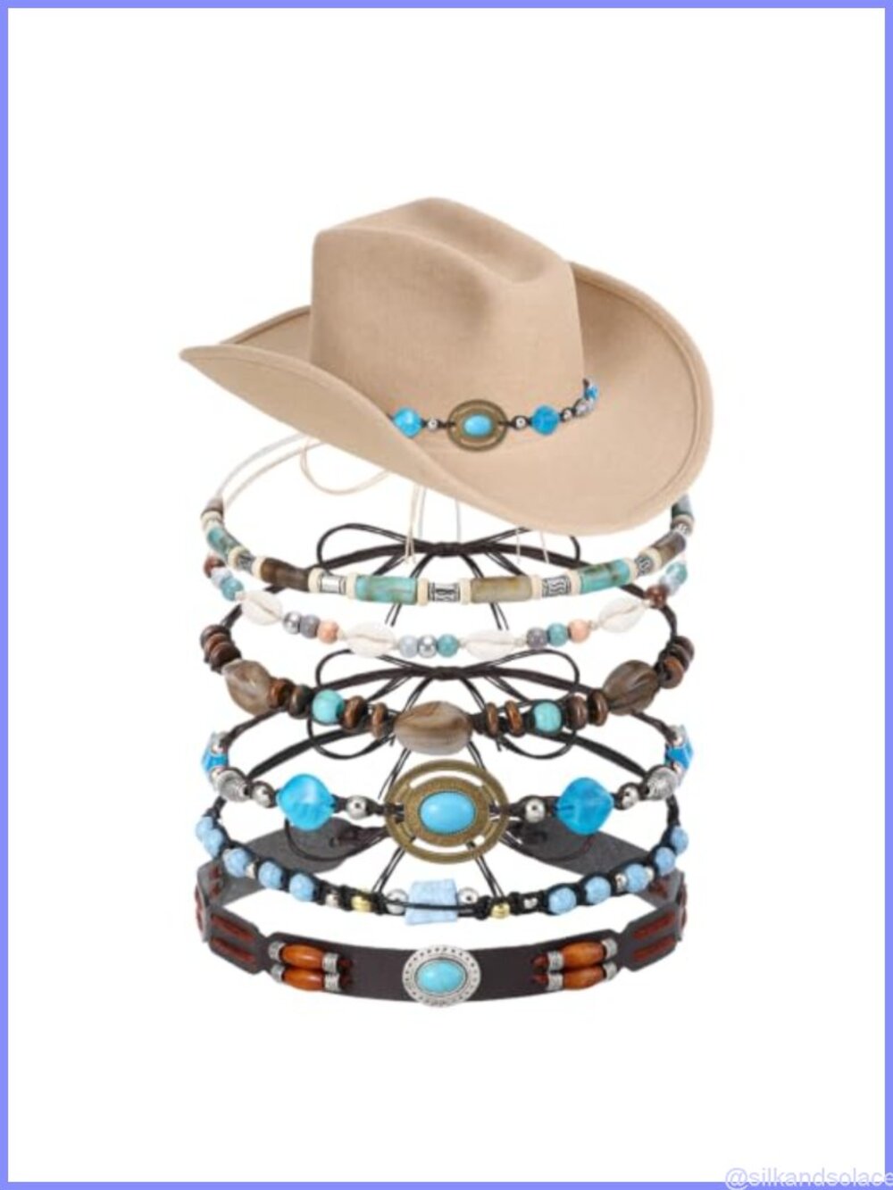 6 Pack Cowboy Hat Bands Woven Cord Beaded Western Hat Accessories Adjustable